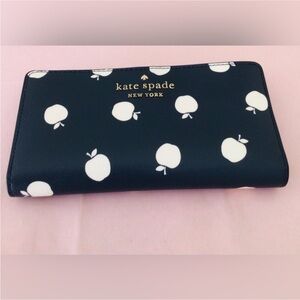 Kate Spade Staci Orchard Toss Large Slim Bifold Leather Wallet Blazer Blue NWT